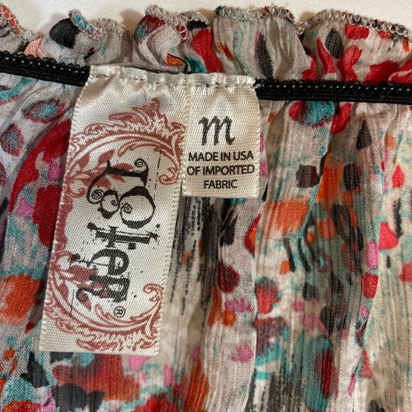 Abstract Floral Print Blouse Size M Short Batwing Sleeves Sheer Multi Color - Picture 11 of 12
